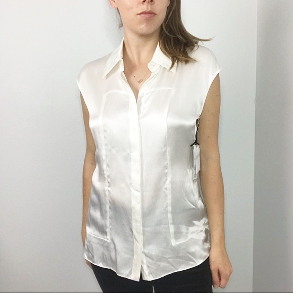 W by Worth White Blouse Sleeveless 100% Silk - Picture 2 of 6